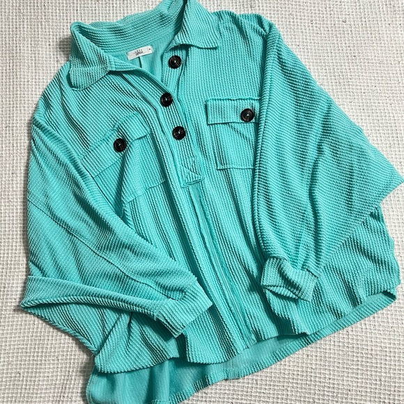 Shop Talulah Aqua Henley Top - Picture 2 of 3